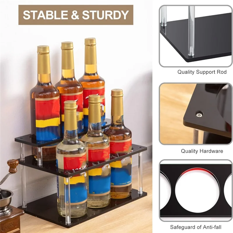 

【Flash Deal】2-Tier Coffee Syrup Rack With 6Bottles Capacity, Acrylic For Countertop Organizer For Bar Kitchen