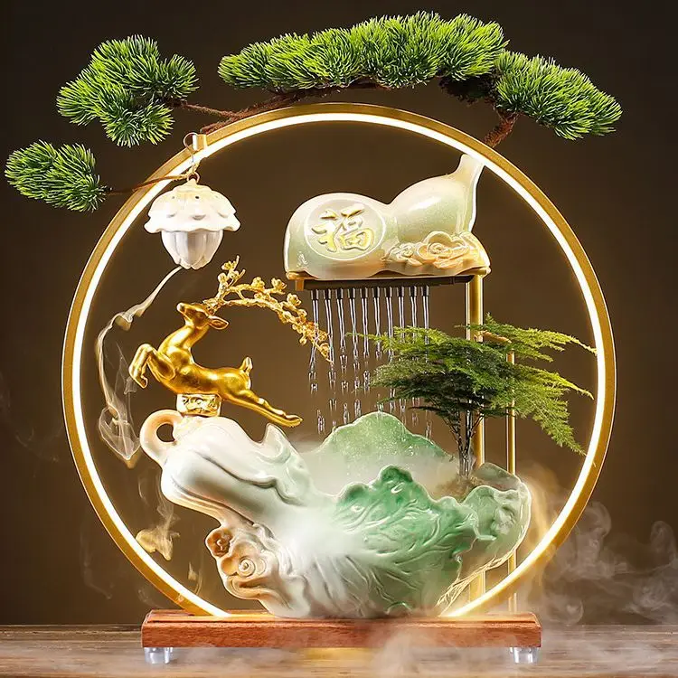 Ceramics attract wealth, flow water, wealth, circulation, water cabbage, deer ornaments, home living room, tea table
