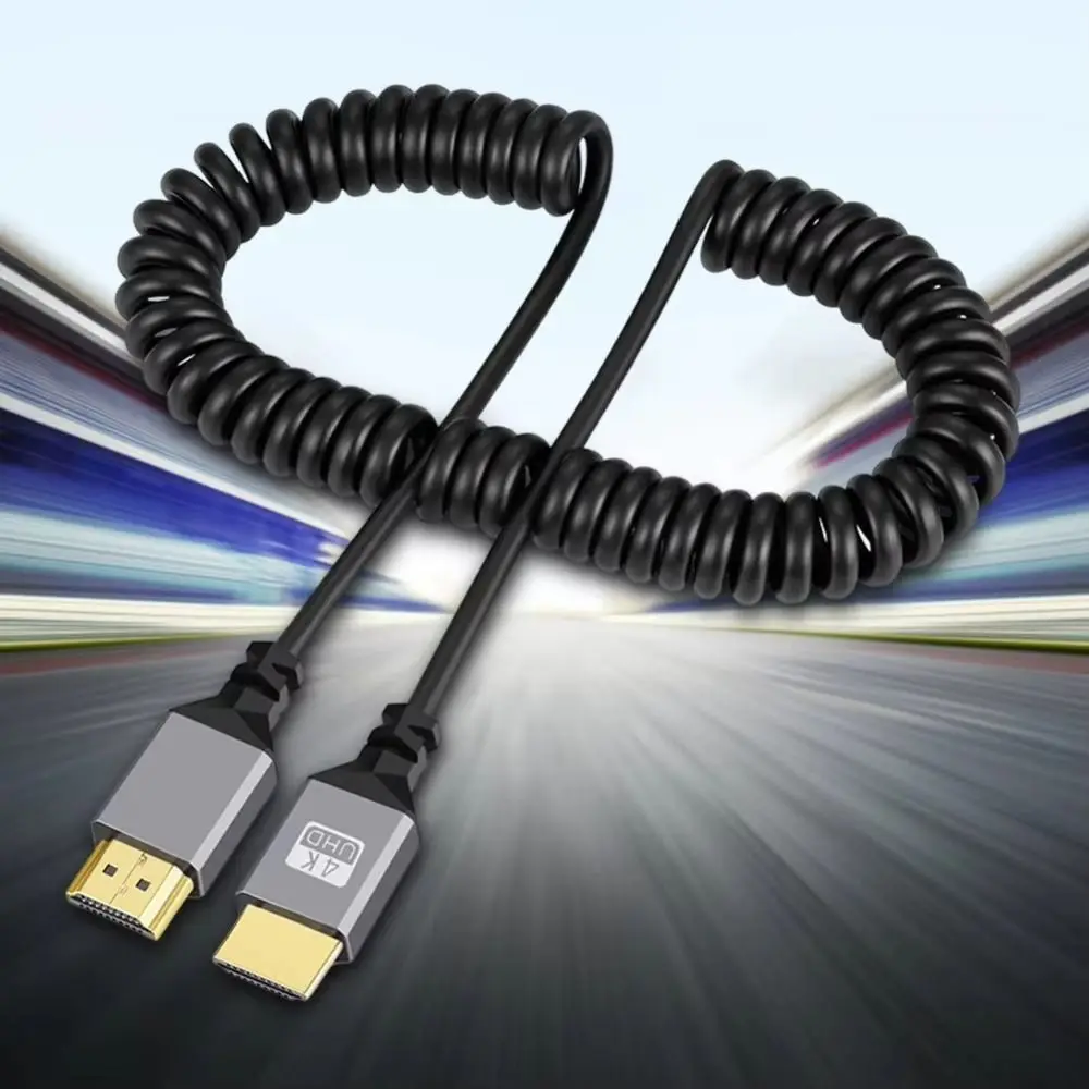 4K 60HZ Micro Mini HDMI TO HDMI SPIRAL CABLE 0.5-2.4M ยืดหยุ่น HDMI ฤดูใบไม้ผลิสายขยายชายชายปลั๊กสาย