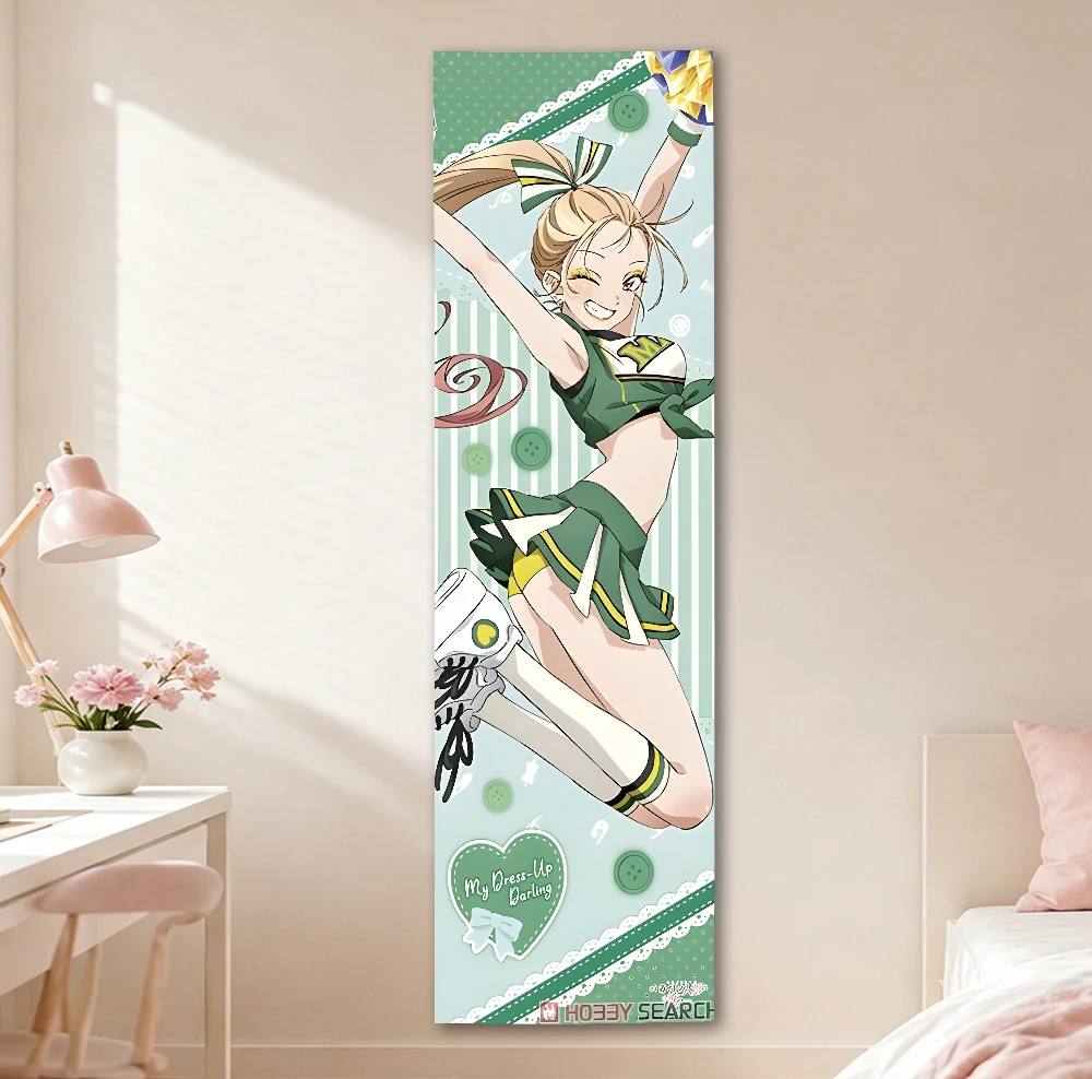 My Dress-Up Darling Marin Kitagawa Cheerleader Tapestry, Green Stripe Anime Long Vertical Wall Hanging for Otaku Bedroom Dorm