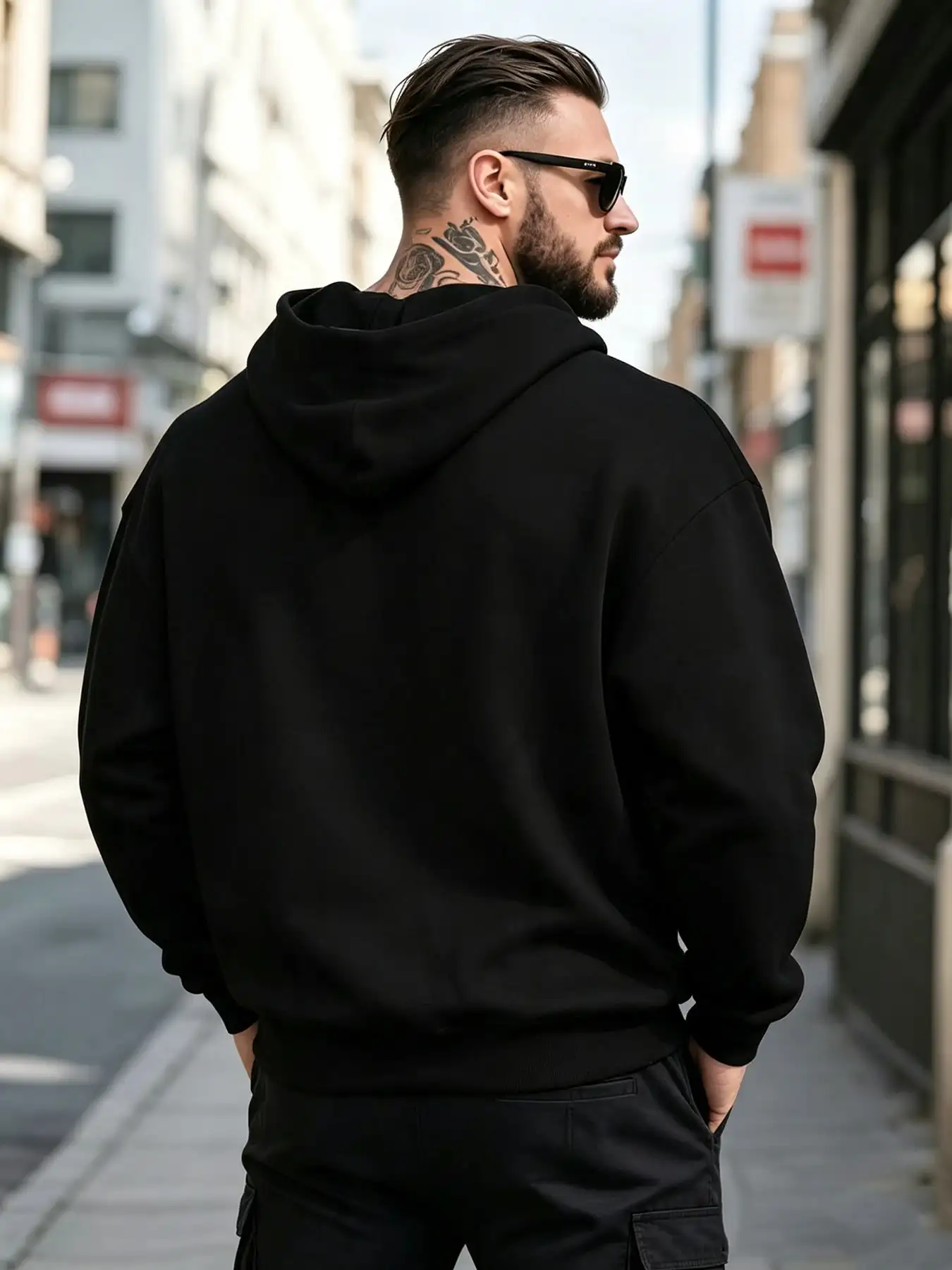 Black Graphic Hoodie With Minimalist Art Print, Relaxed Fit Fall Streetwear Essentials