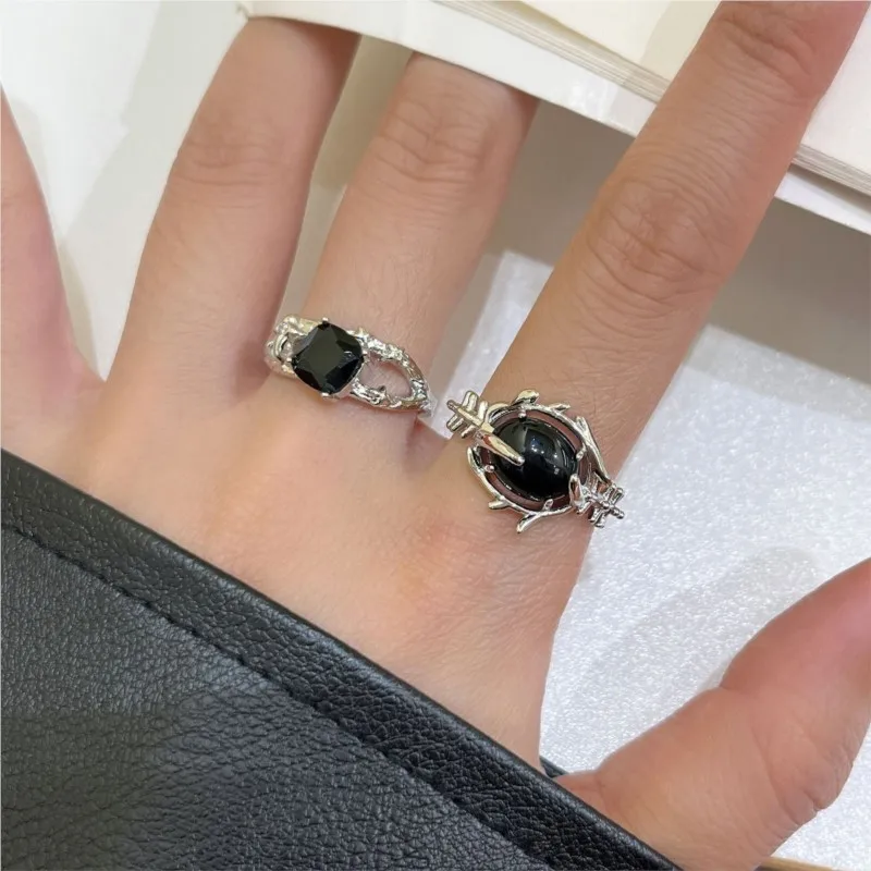 

Кольцо Sam Panda из стерлингового серебра 925 пробы с черным агатом для женщин, трендовое ретро-открытое изысканное ювелирное изделие, подарок, дропшиппинг