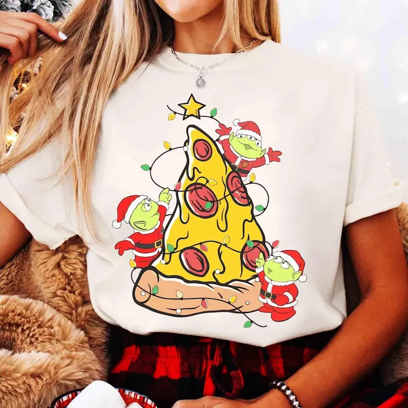 

Disney Funny Santa Aliens Snowman Merry Christmas Print T-shirtAliens Merry Christmas Toy Story Pizza Planet Xmas Tops Clothing