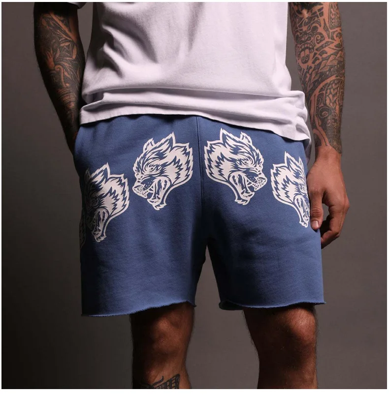 Summer sports shorts Men\'s Fitness casual American loose printed rough edge five cent shorts