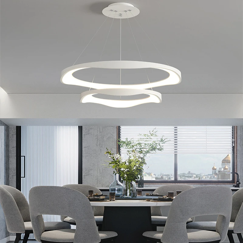 Imagem -04 - Modern Led Circle Rings Luzes Pingente Sala de Estar Sala de Jantar Cozinha Restaurante Lustres Lâmpada Pendurada Preto e Branco