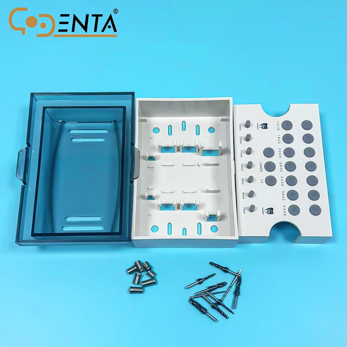 صندوق أدوات زرع GODENTA للتدريبات والسدادات - منظم تخزين شفاف مع فتحات مخصصة وغطاء آمن ومقبض، لـ Denta