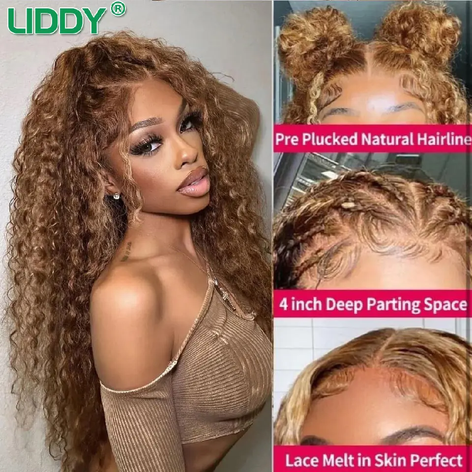 Highlight 360 Full Lace Wig Human Hair  Pre Plucked Deep Wave Frontal Wigs P427 Curly Colored Human Hair Wig Remy On Sale