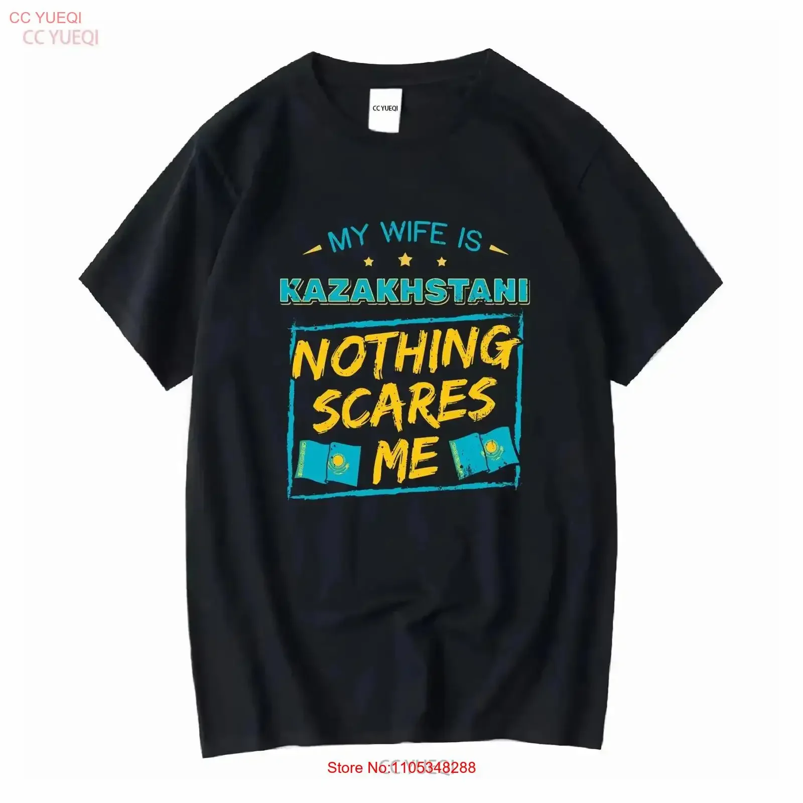 Meine Frau ist kasachisch, nichts macht mir Angst, T-Shirt mit Flagge von Kasachstan, Jahrestag für den Ehemann, Hochzeit, Vintage, gewaschen, für Herren