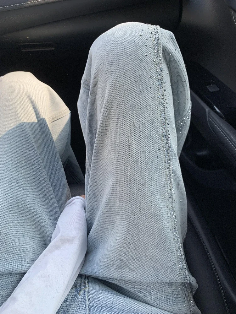 النمط الأمريكي لامعة الصناعة الثقيلة الحفر الساخن الجينز النساء 2025 تصميم جديد الصيف تحسس Scimitar واسعة الساق wutong السراويل #2