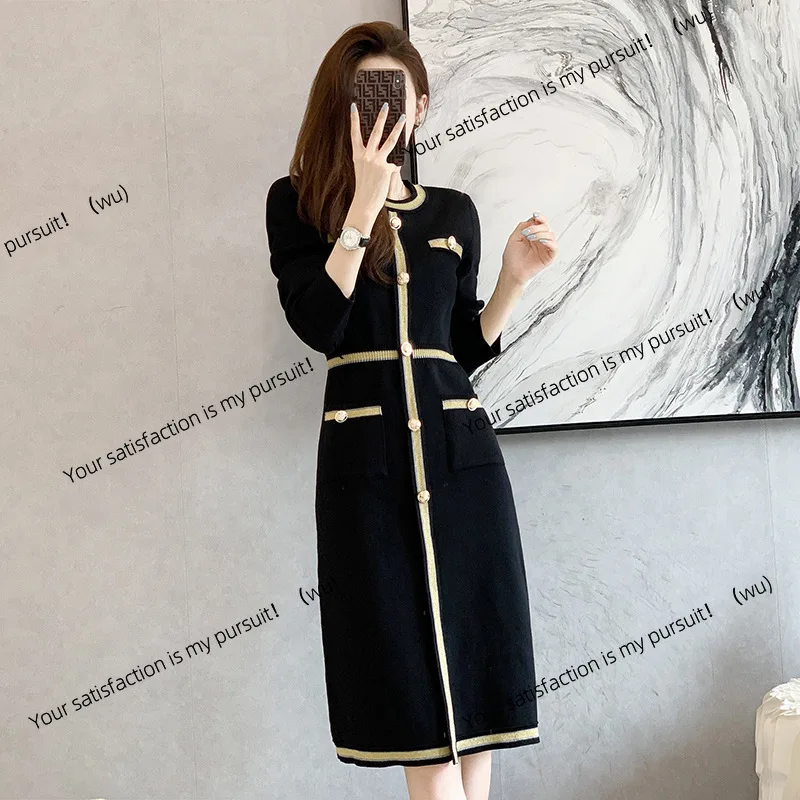 

Xiaoxiangfeng длинное облегающее трикотажное платье женское новое маленькое черное платье Хепберн с длинными рукавами