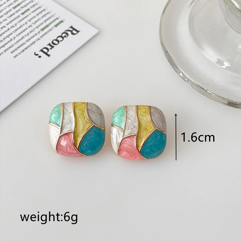 New Fashion Square Contrast Color Stud Earrings Female Sweet Patchwork Colorful Ear Jewelry Romantic Christmas Girl Gift