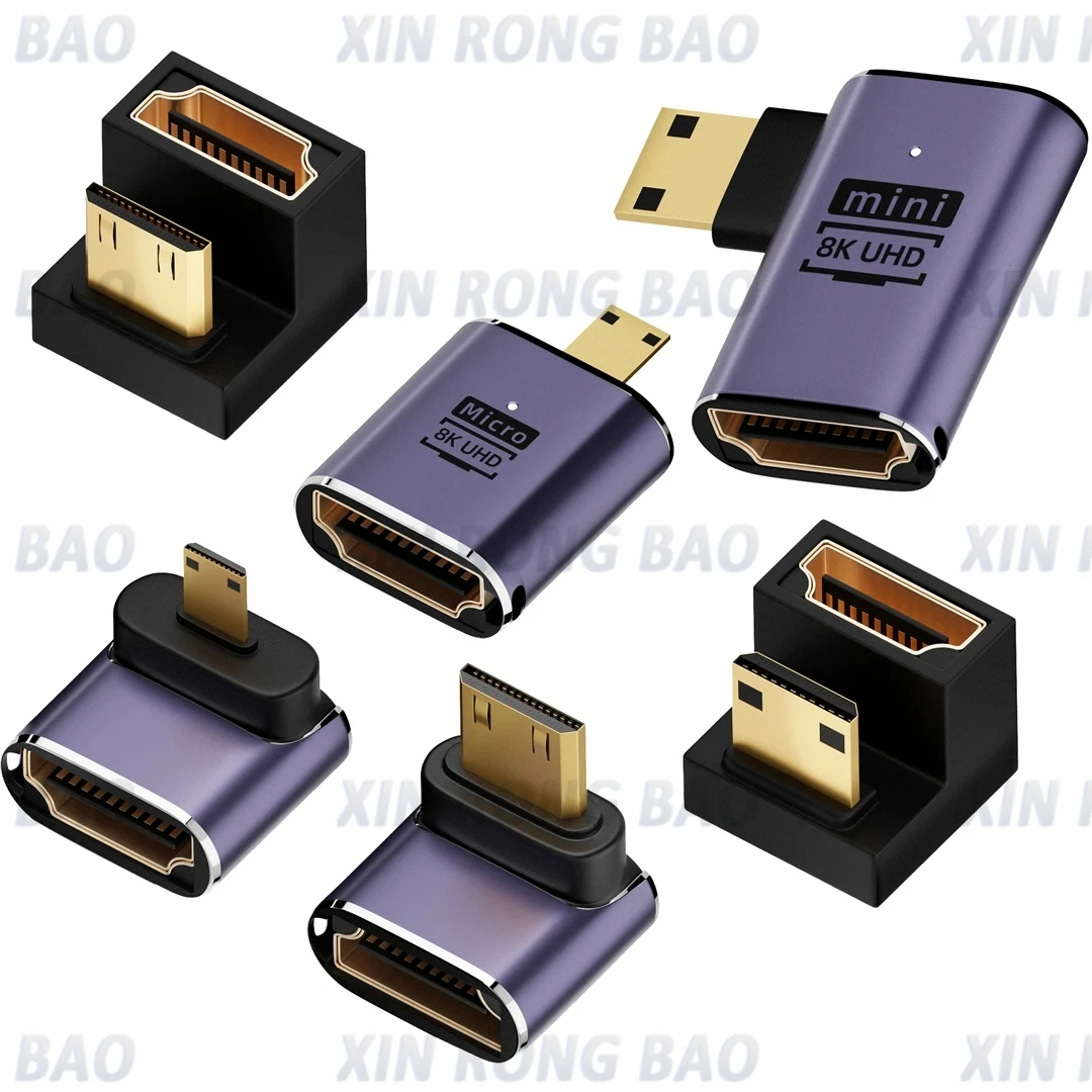 Mini HD 360 stopni Adapter płci w kształcie litery U 180 Mini HD męski na HD żeński Konwerter kątowy L 8K HD 2.1V Przedłużenie 4K 60Hz