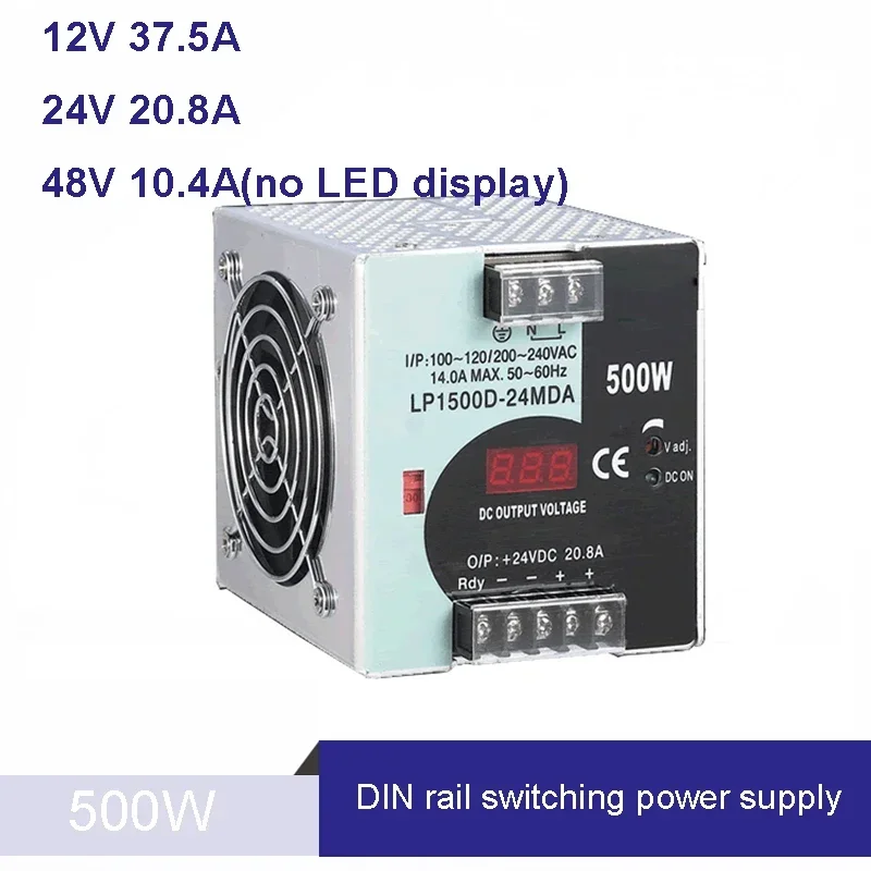 500W 12V 24V 48V din rail switching power supply 110V/220V input with with voltmeter voltage display montior