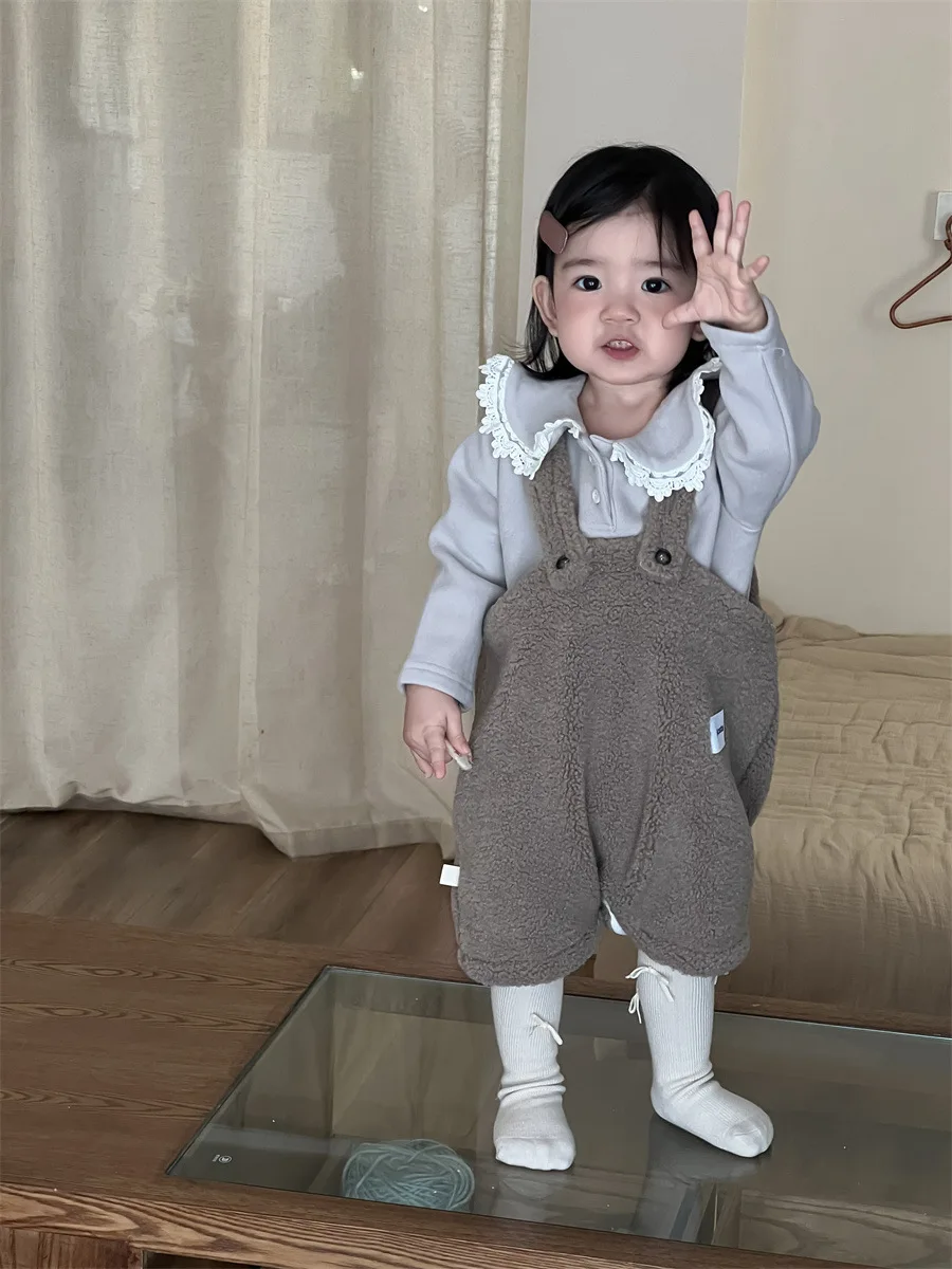 Baby Overalls 2024 Winter Korean Infant Girls Sleeveless Warm Jumpsuit Kids Boys Thicken Suspender Pants Toddler Casual Romper