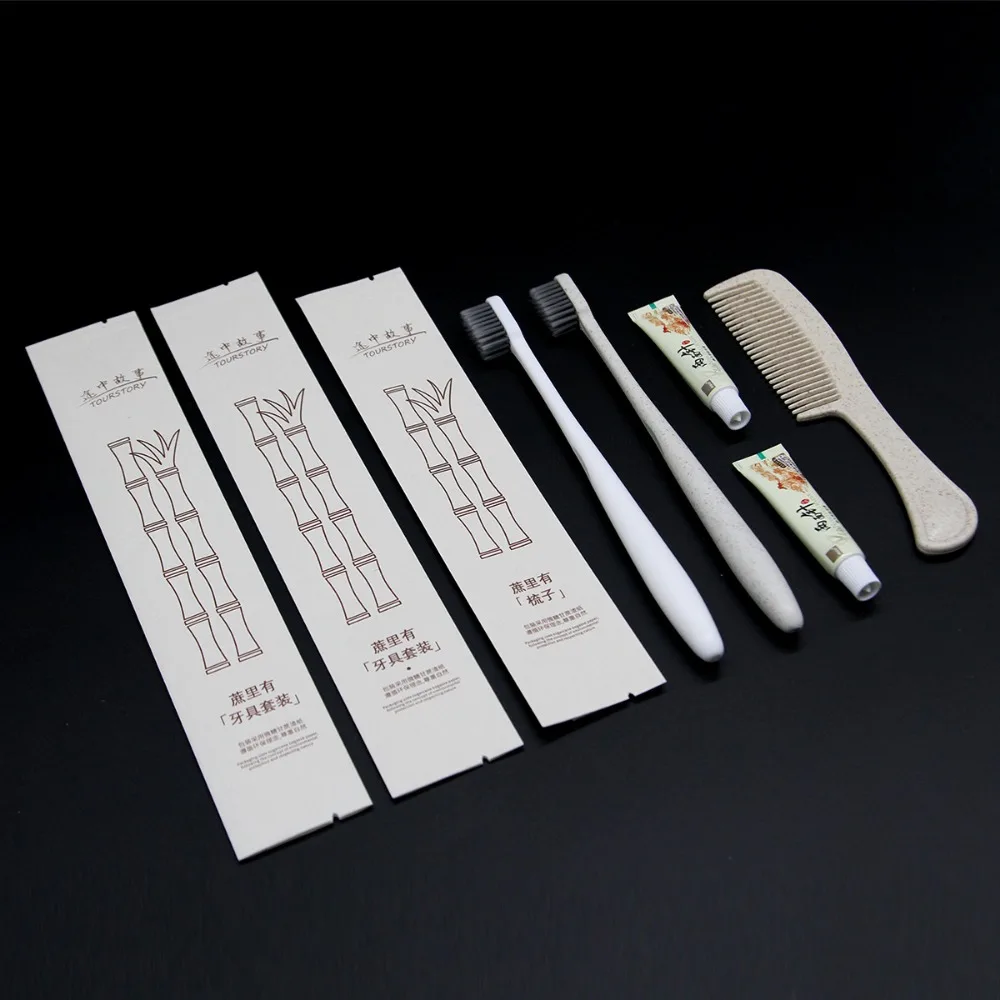 Five-star Hotel Disposable Toothbrush Sugarcane Paper Bag Set Guest  Dental Single Random Color 1PC