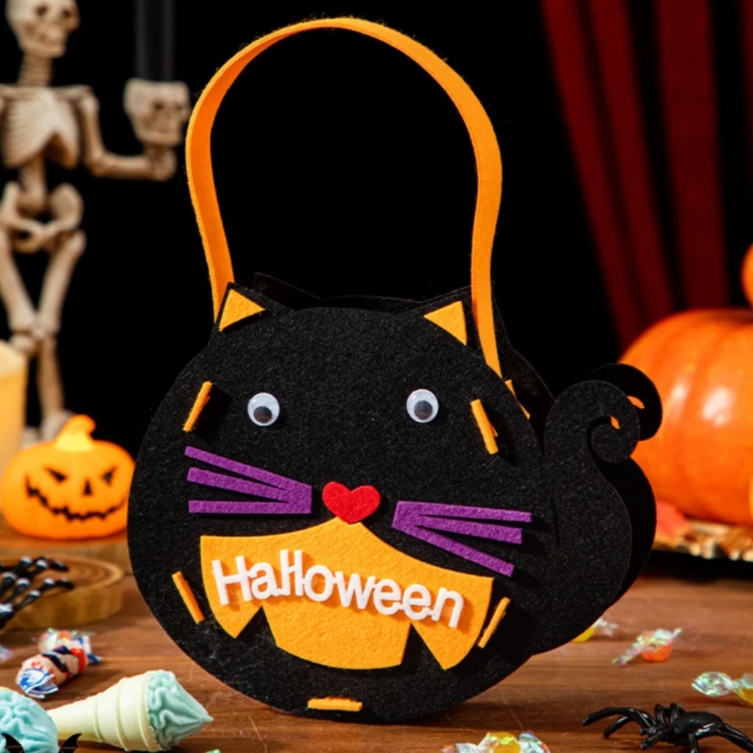 Halloween Pumpkin Ghost Candy Bag Skeleton Bat Spider Decorative Felt Handbag Trick Or Treat Tote Bags Kids Party Gift Bag