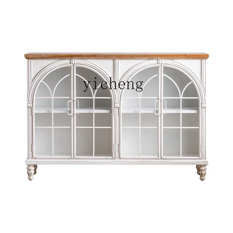 ZZ خزانة جانبية B & B غرفة المعيشة خزانة عرض بيضاء مدخل زجاجي من الحديد المطاوع #2