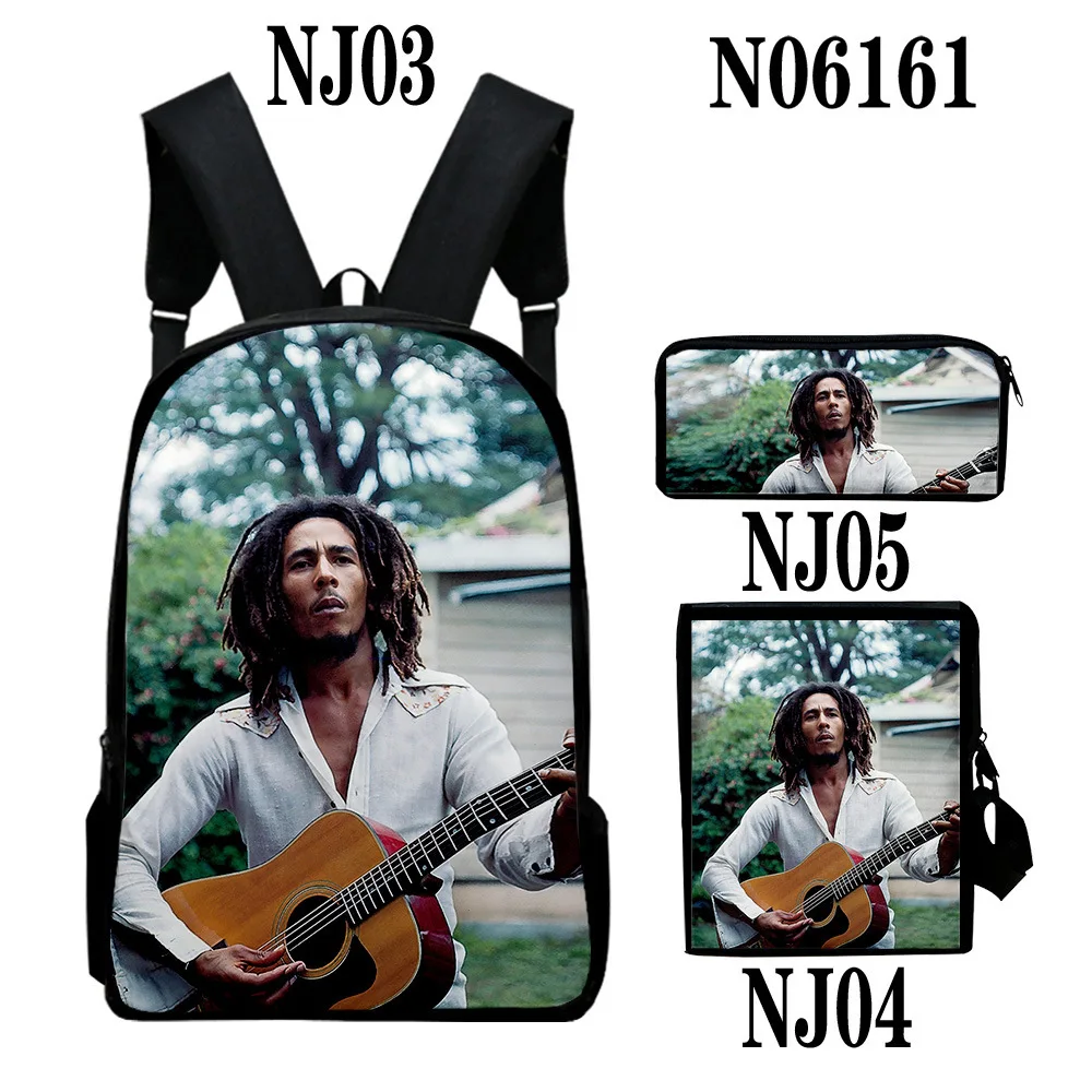Harajuku Novelty Youthful Bob Marley 3D Print 3pcs/Set Student Travel bags Laptop Daypack Backpack Shoulder Bag Pencil Case