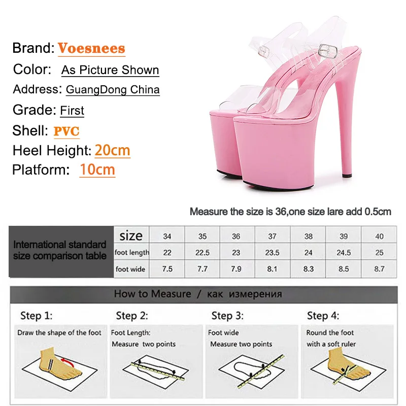 2023 New Fashion Heels Extreme Platform High 20CM Pole Dance Shoes Model Sexy Walk Show Transparent High-heeled Sandals Women