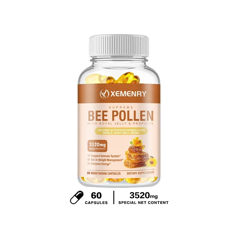 Bee Pollen 3520 Mg 120 Vegetarian Capsules (100% Vegan, Non-GMO and Gluten-Free) Naturally Rich in B Vitamins, Protein