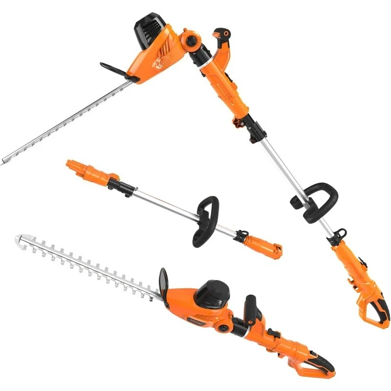 with 20 inch Dual-Action Laser Cut & Adjustable Cutting Head 2 in 1 Electric Pole Hedge Trimmer, Power Hedge Trimmer