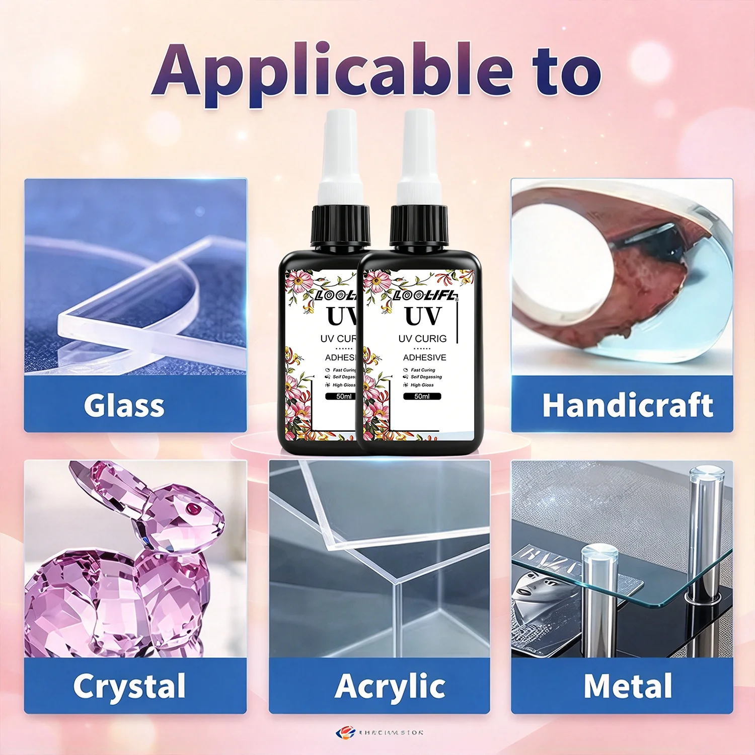 LOOLIFL 50ML UV Shadowless Glue UV Light Curing Resin Adhesive High Transparent Traceless Bond For Glass Crystal DIY ABS Repair