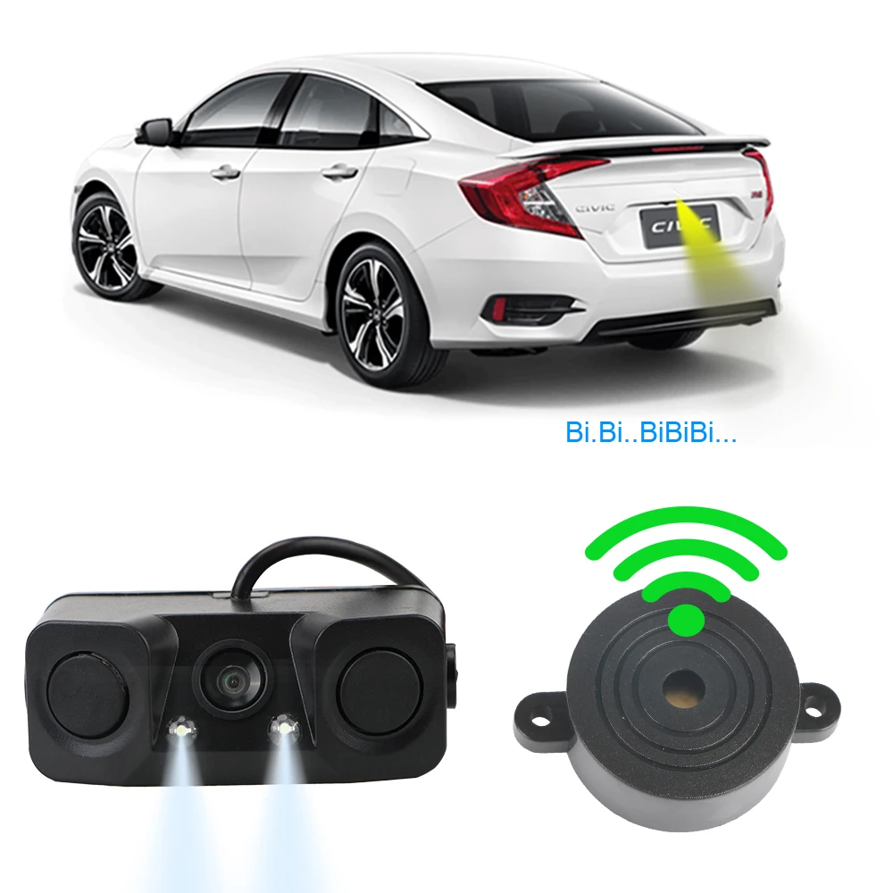LED Light Universal 3 In 1 Car Accessories Rear View Camera Night Vision Reversing Radar Sensor Detector Mini Alarm