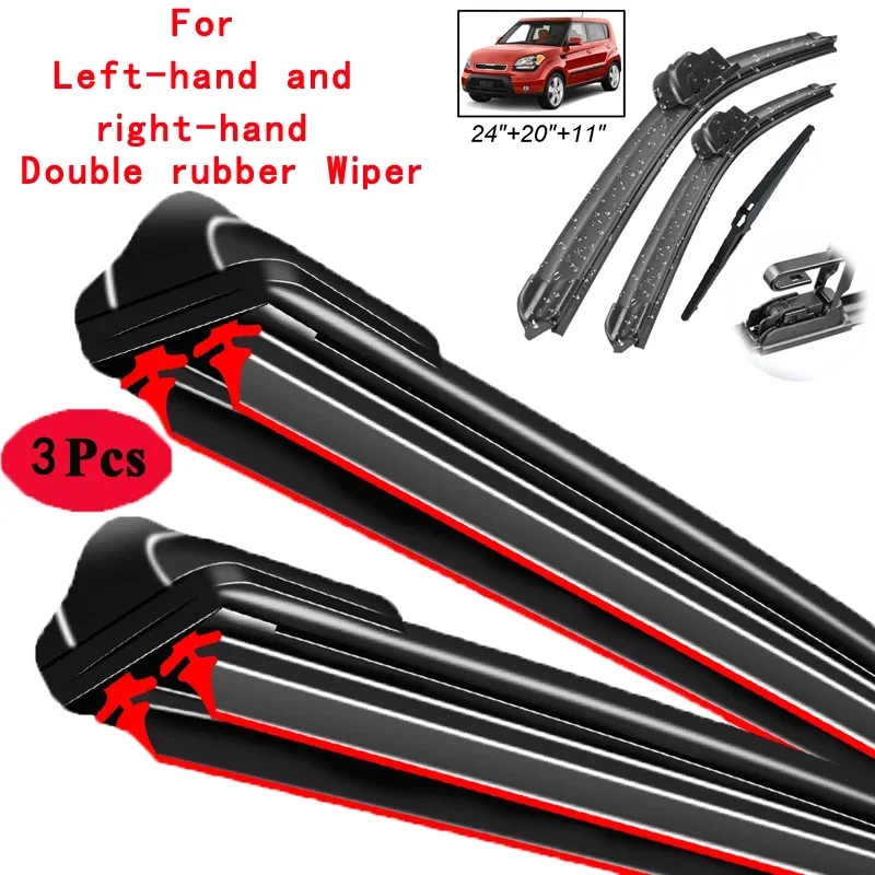 

Car Wiper Front & Rear Wiper Blades Set For Kia Soul MK1 2009 - 2013 Windshield Windscreen Window Rain Brushes 24"+20"+11"