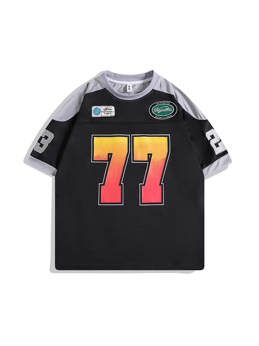

American Outdoor Sports Shirt Quick-drying Breathable Spliced Contrasting Short-sleeved T-shirt Jersey Unisex Racing Latter Tops