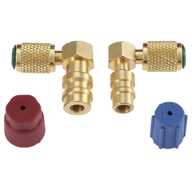 

R12 To R134A Conversion Adapter Kit Quick Coupler Valve A/C 90° Fitting, High and Low Side R-12 To R-134A Retrofit with 2 Caps