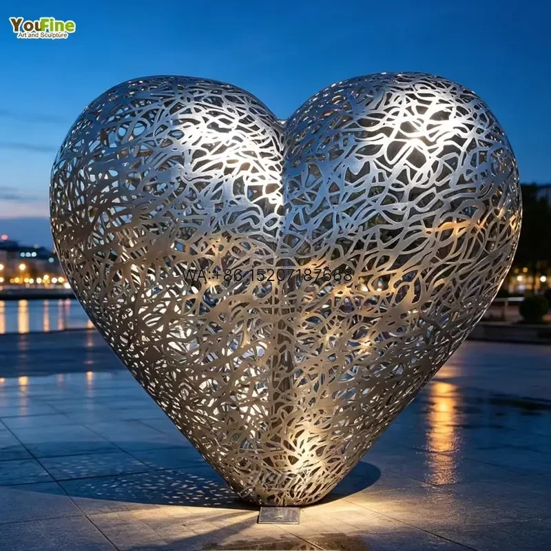 Wmwmnu Polished Stainless Steel Heart Sculpture Artwork for Villa Park Plaza Outdoor Garden Decor Modern Metal Statue Yard