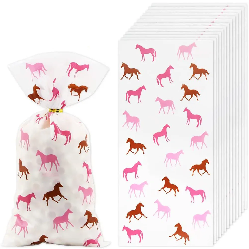 10pcs Horse Cellophane Bags Horse Goddie Bag Pink Brown Pony Horse Racing Candy Treat Bag Horse Party Western Themed Party Decor