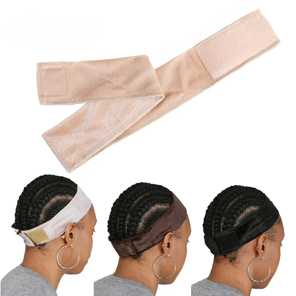 1Pcs Wig Grip Band Brown Velvet Headband Scarf Head Hair Band Extra Hold Wig Adjustable Fastern Stretch Cotton Wig Band Beige