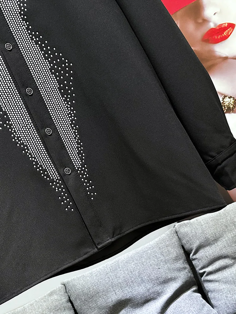 Fashion Trend High-End Heavy Rhinestone Beaded Design Shirt Korean Style New Casual Versatile Men's Shirt