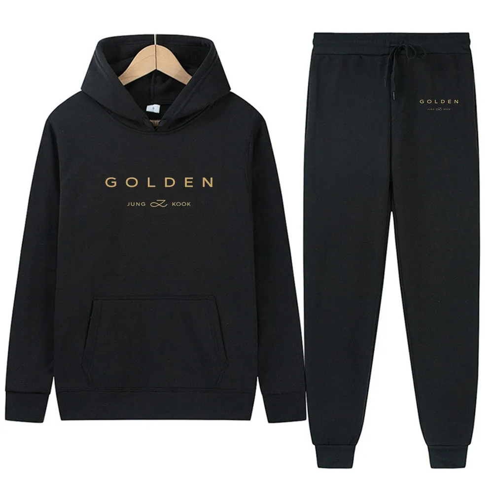 

Y2K JungKook Golden Men's Sets Hoodies+Pants Autumn Winter Hooded Sweatshirt Sweatpants Fashion Slim Fit Men Set Hoodie Pant