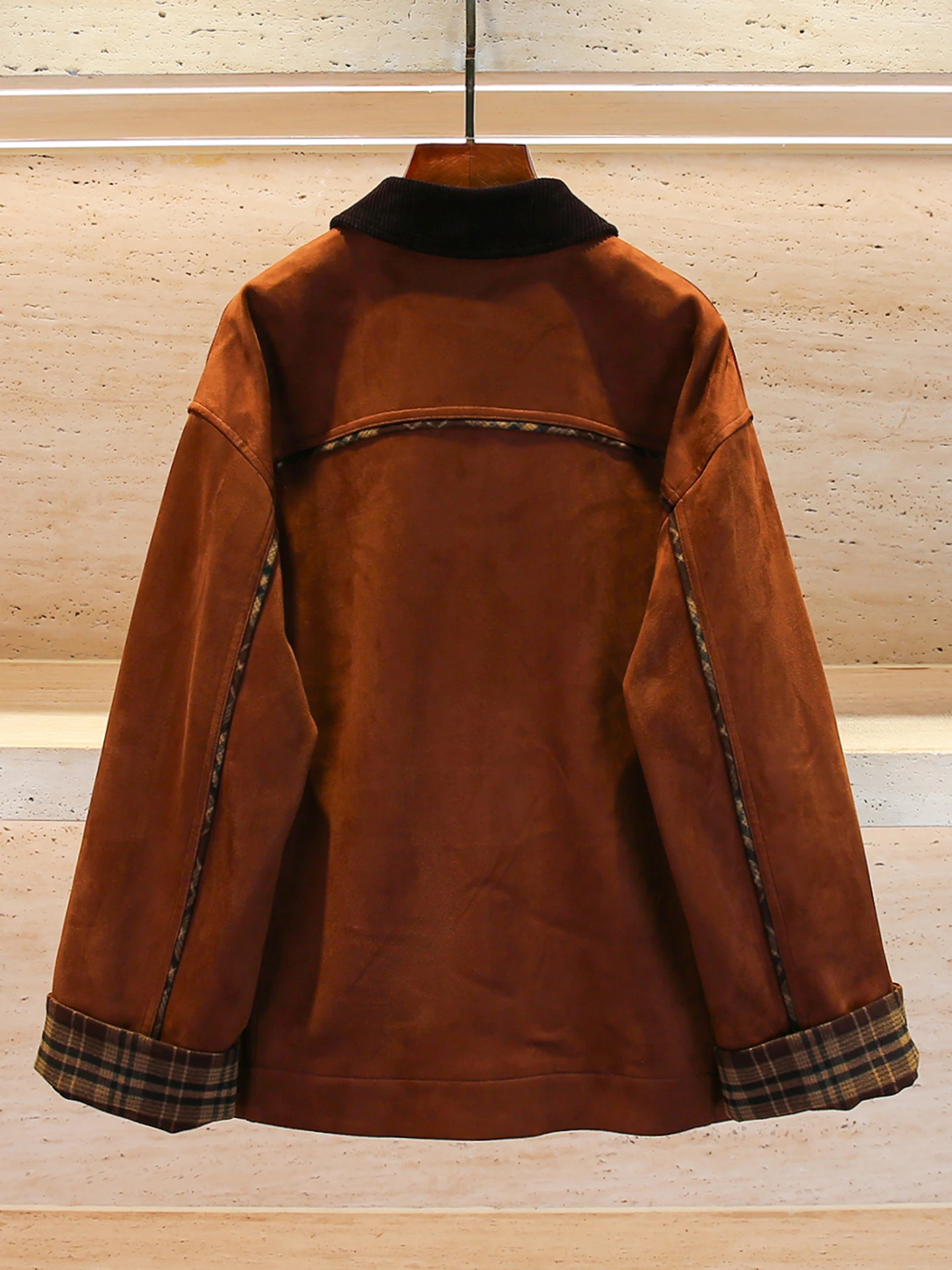 

High-End Women's Plaid Ne Open Cardigan Jaet Loose Fit Autumn 2025 Commute Sle ort Outerwear Polyester Fiber