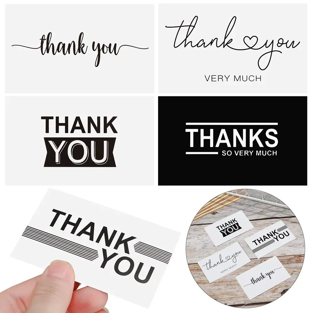 

50PCS Small Business Black White Gift Wrapping Greeting Labels DIY Postcards Appreciation Cardstock Thank You Cards