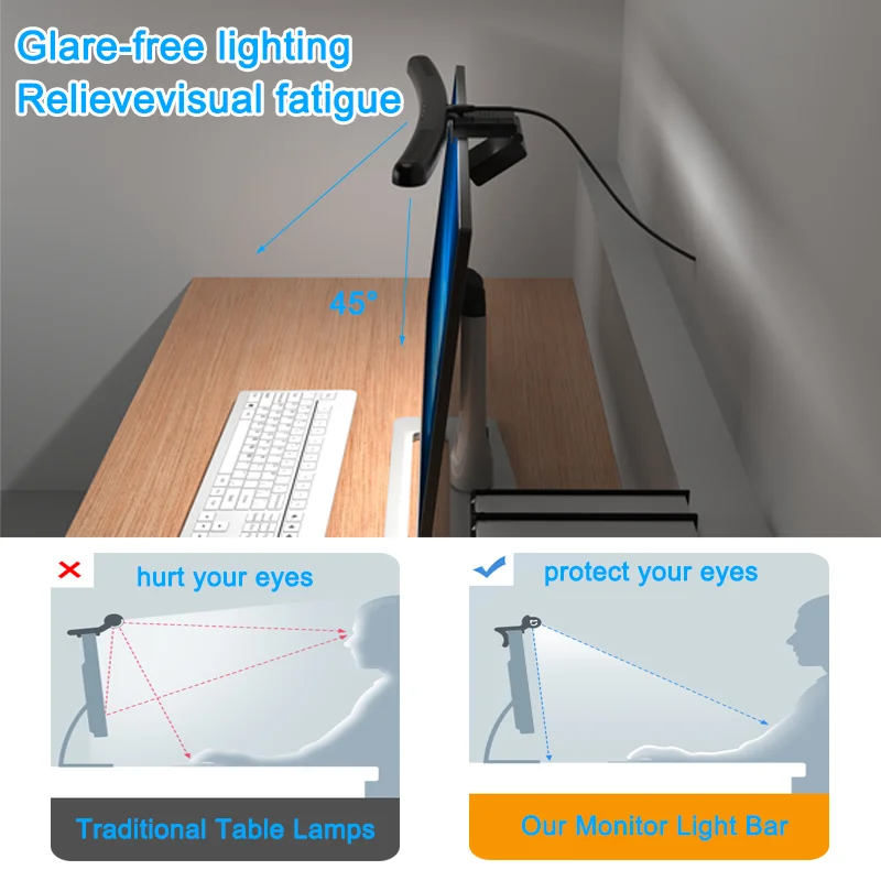 LED Computer Lamp Monitor Light Bar Curved/Straight Gaming Lighting Above The Screen Dimmable RGB Colorful Fill Light