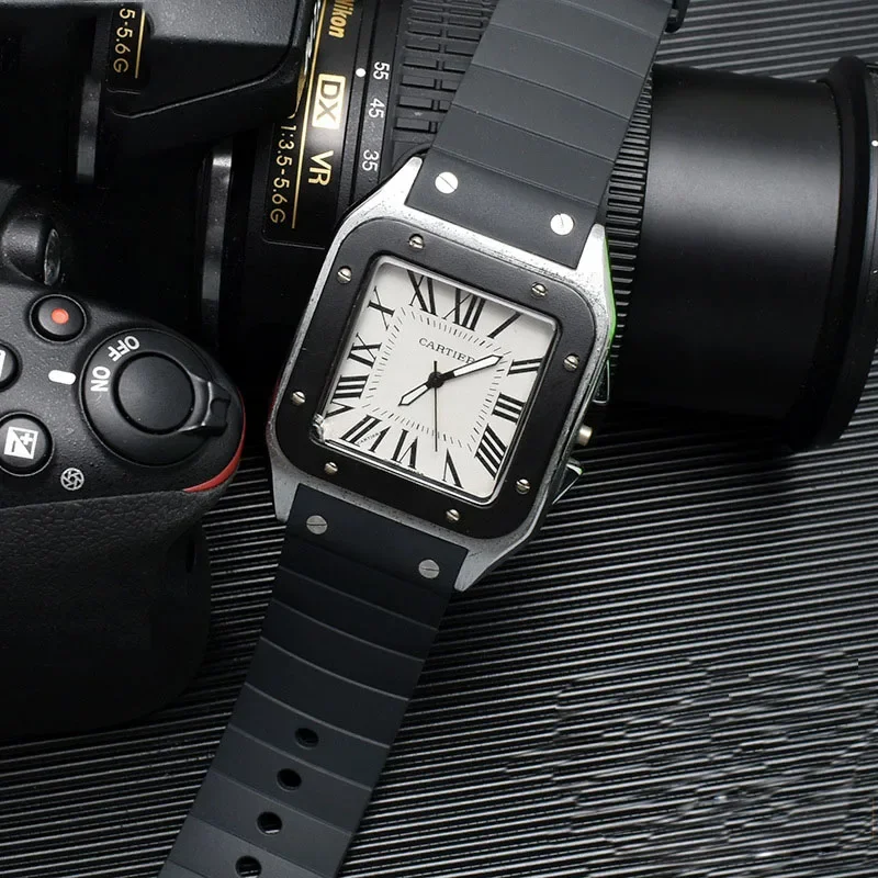 High quality Watch Band For Cartier Santos 100 Rubber black Watch Strap Men's Women's Silicone accessories bracelet 23mm