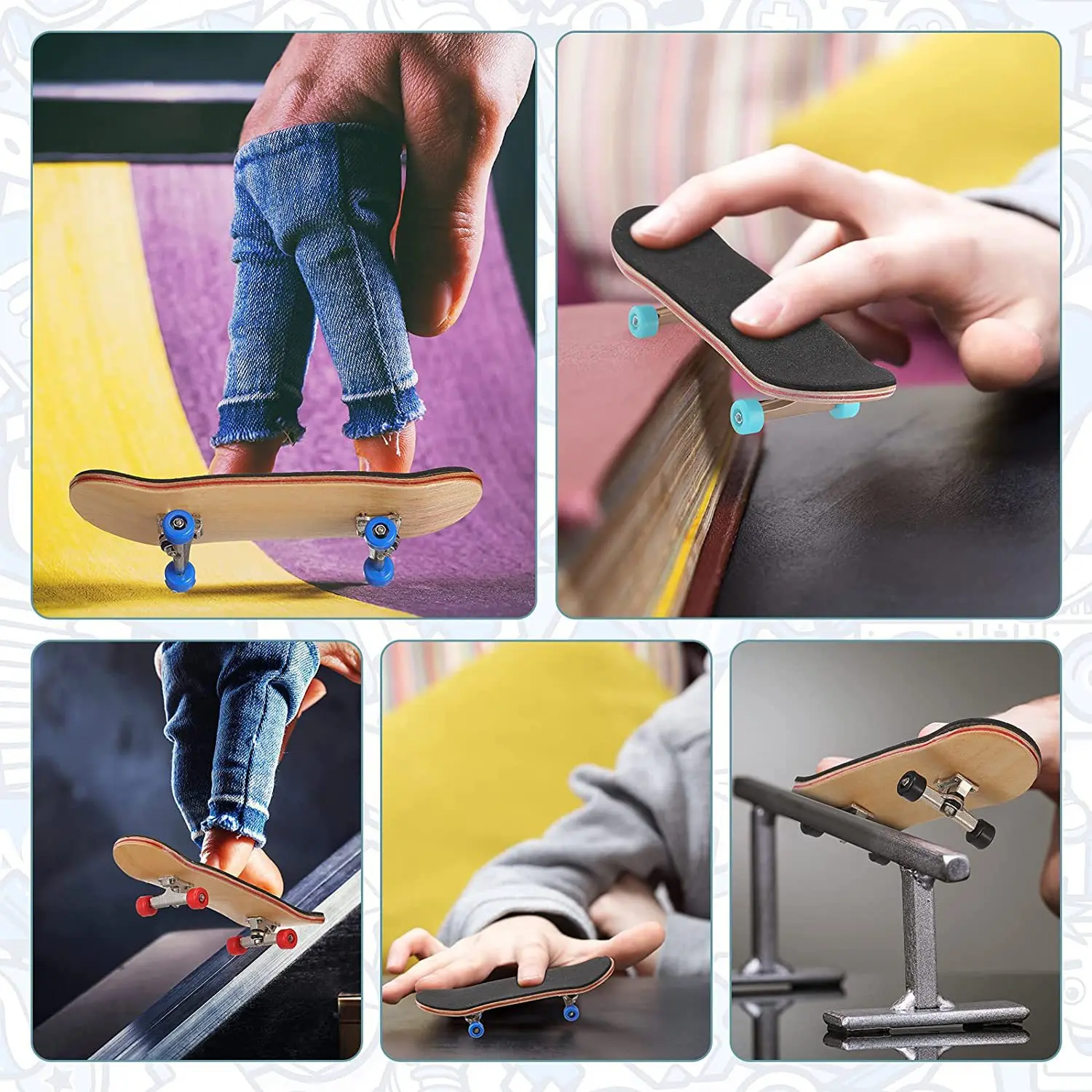 Wooden Finger Skateboard Bearing Wheel Alloy Bracket PU Anti-slip Mat Five-layer Board Novelty Puzzle Children Christmas Gift