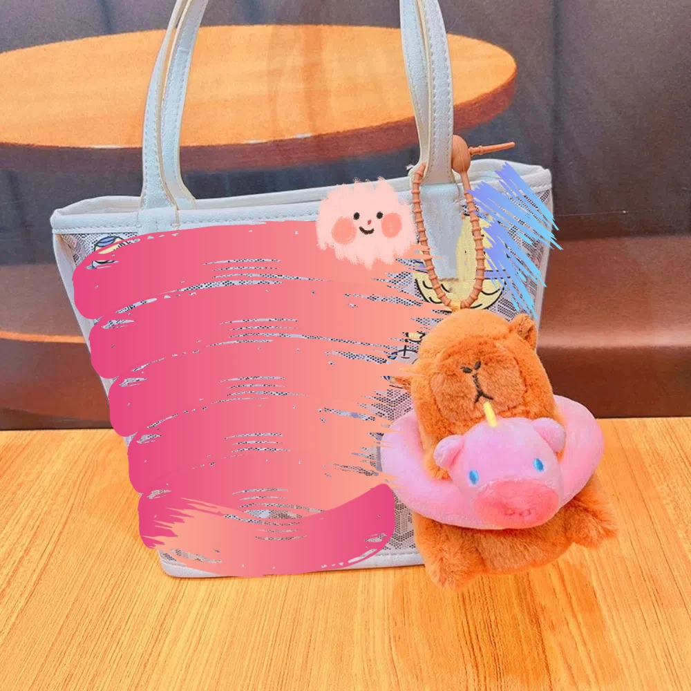 Cartoon Plush Capybara Keychain Guinea Pig Stuffed Animals Simulation Capybara Pendant with Swim Ring Soft Car Key Ring Gift