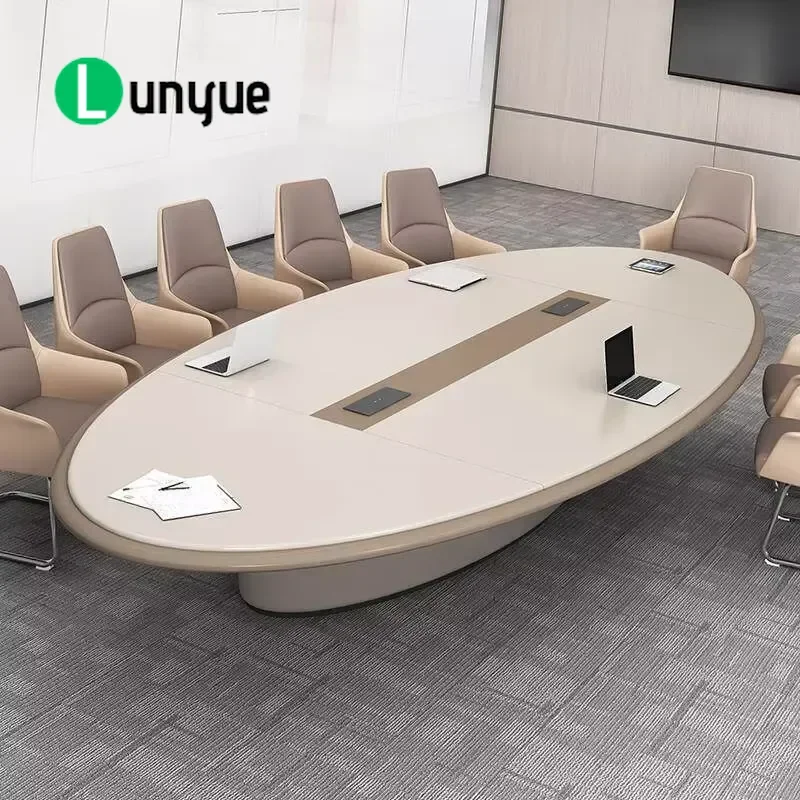 High End Baking Paint Oval Conference Table Simple Modern Negotiation Desk for Meeting Room Office Furniture with Chairs