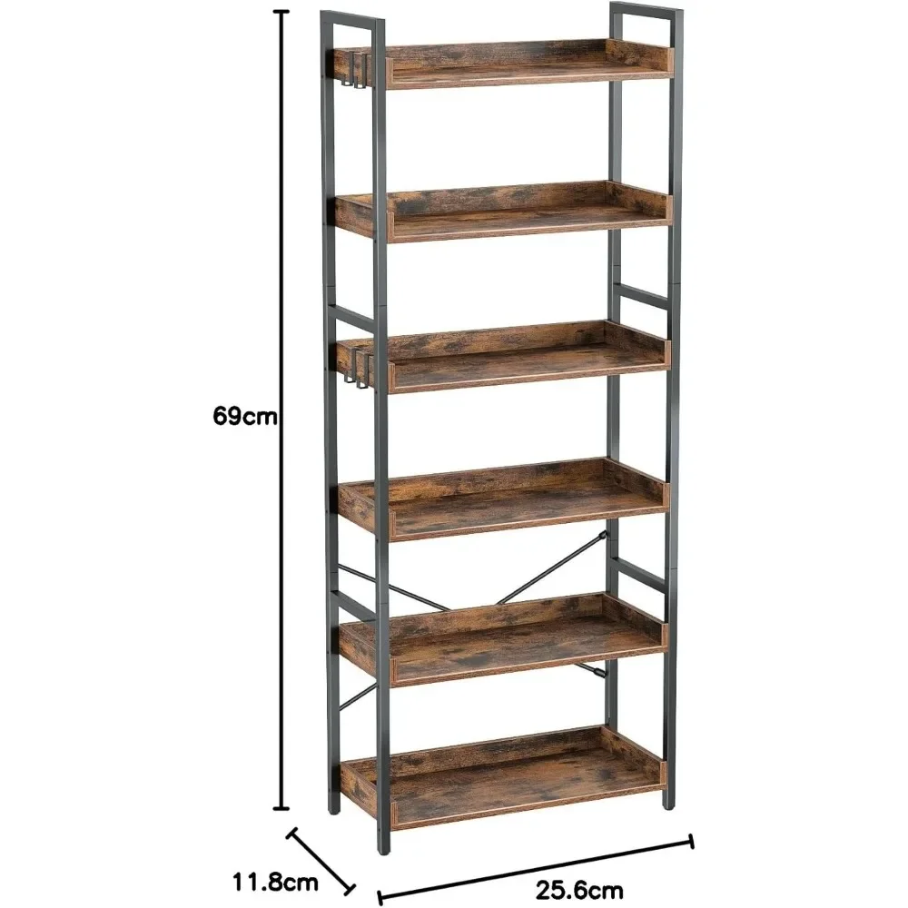 Bedroom Rotating Bookcase Books Bookshelf 6 Tier With 4 Hooks Book Shelf Storage Vintage Storage Rack With Open Shelves Shelfs