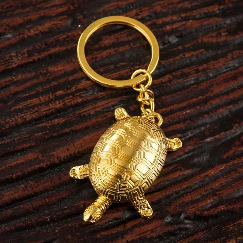1pcs Money Turtle Keychain Lucky Alloy Keyring Wealth Attracting Golden Tortoise Key Chain Decorative Metal Key Pendant