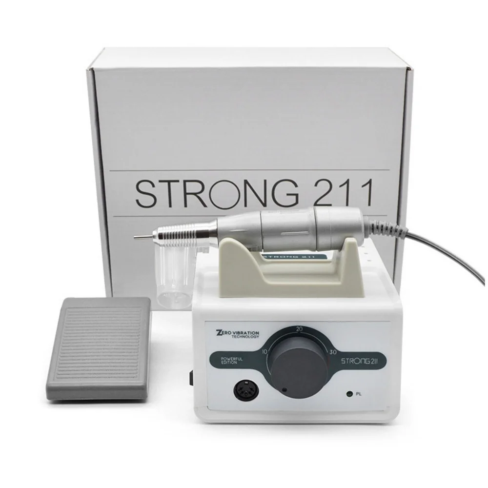 Trapano per unghie Strong Max 211 da 65 W, macchina per manicure e pedicure, utensile elettrico per unghie 35K 120II, set di frese per levigatura e lucidatura, lima per unghie.