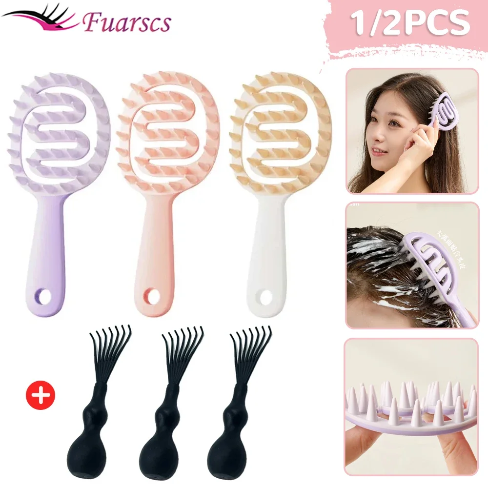 

Silicone Hair Brush Hair Massage Scalp Combs Head Washing Brush Long Handle Dry And Wet Brush Shower Spa Hair Styleing Tools