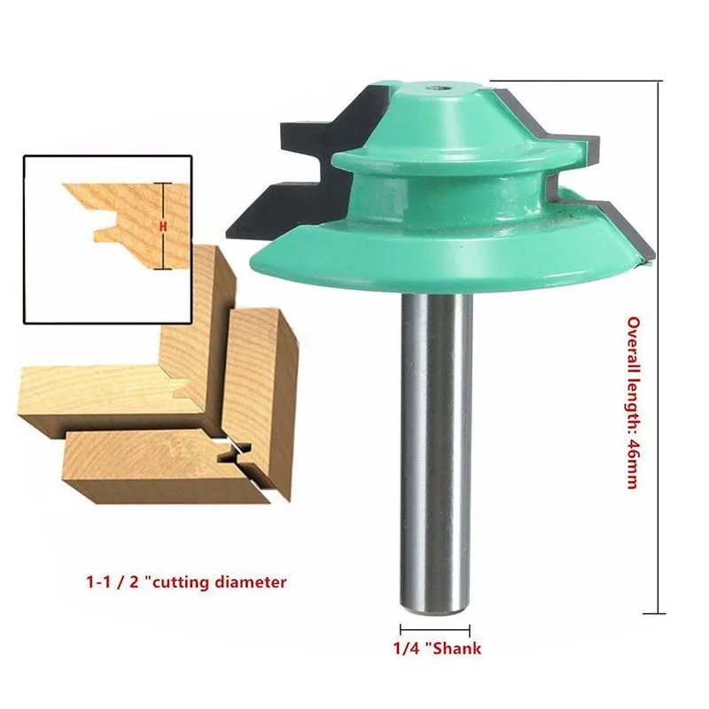 1PC 1/4 6.35MM Shank Milling Cutter Wood Carving 45 Degree Lock Miter Router Bit 1-1/2