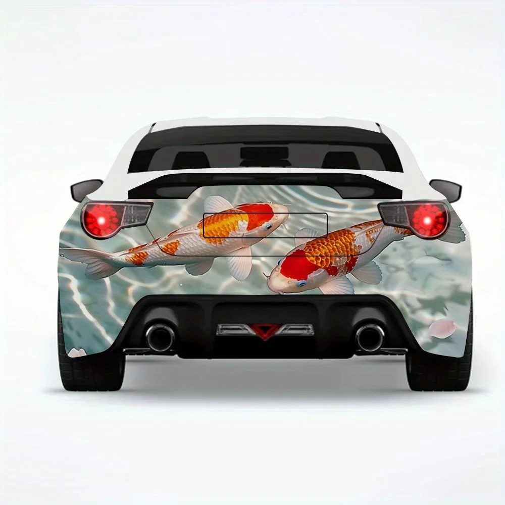 

Рыба кои в пружинном автомобиле-наклейка-виниловая наклейка на заднюю часть автомобиля, водонепроницаемые самоклеящиеся виниловые наклейки для хвоста и бампера автомобиля, декор