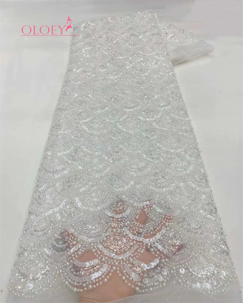 High Quality Handmade African Lace Fabric with Beads And Sequins for Wedding Dresses And Parties Latest Fashion Trend