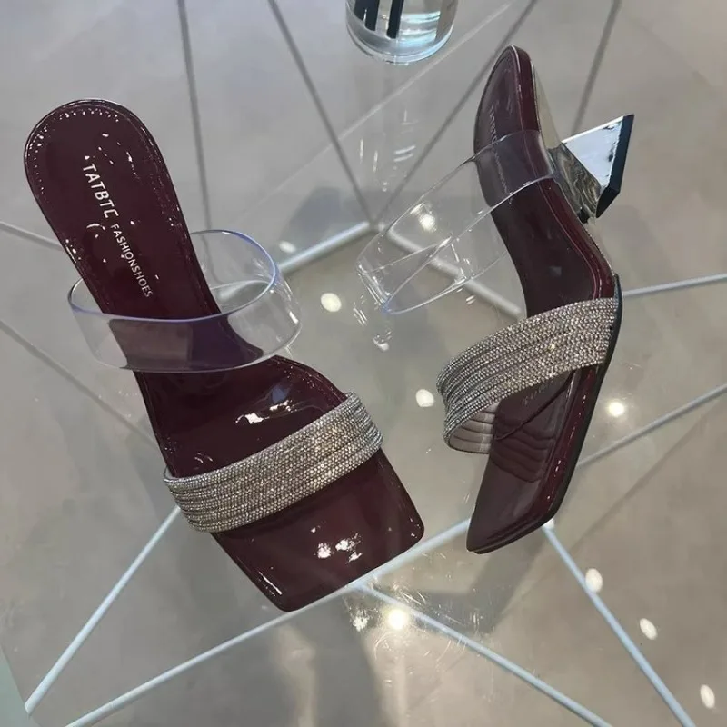 

Hot Selling Women's Sandals Fashion All-match 2025 Summer New Suede Golden Rhinestone Sexy Party High-heeled Sandals 8.5CM